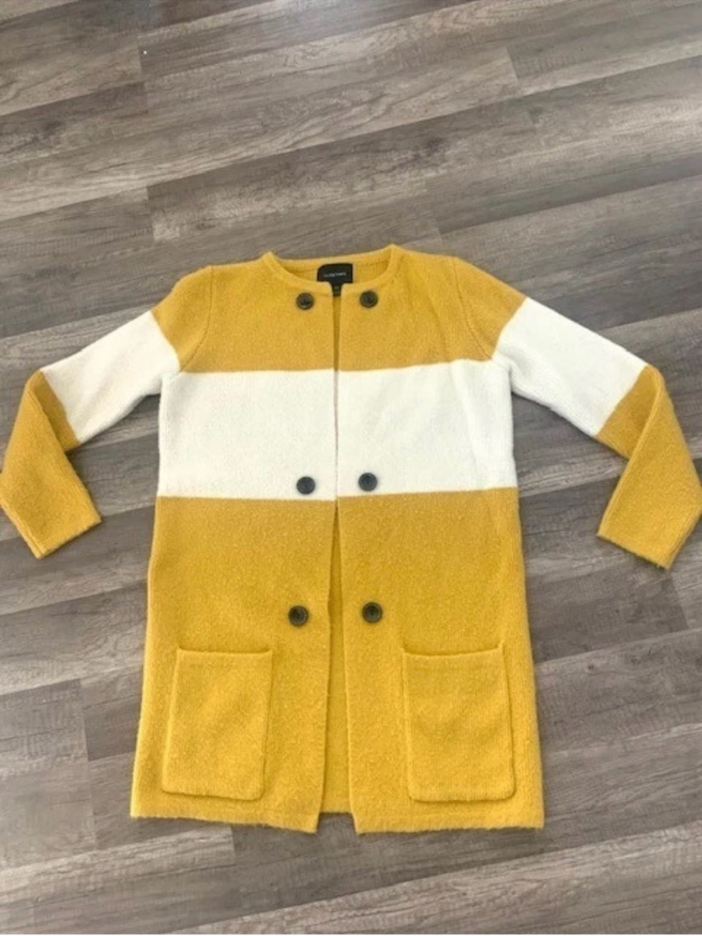 Anthropologie Yellow & White Coat-Style Cardigan Sweater